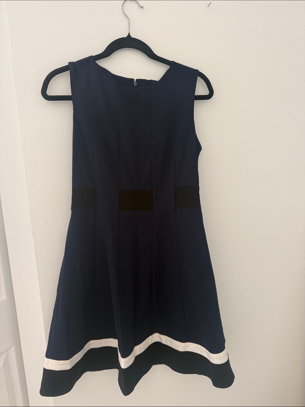 Calvin Klein Navy and White Sleeveless Fit-and-Flare Dress